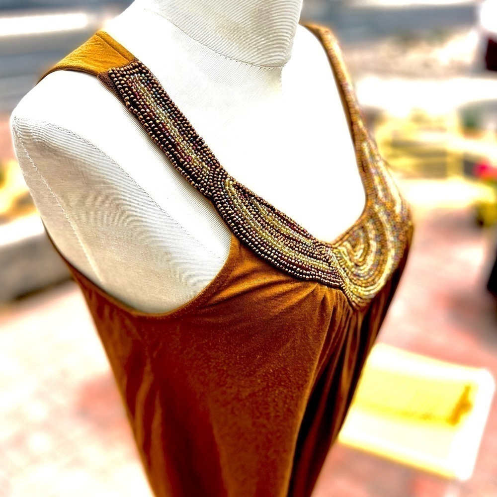 FOREVER 21 GOLDEN SUMMER TOP WITH BEADED EGYPTIAN COLLAR - Picture 3 of 6